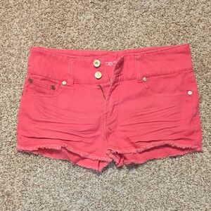 Refuge Pink Jean Shorts with Frayed Hem and Stretch